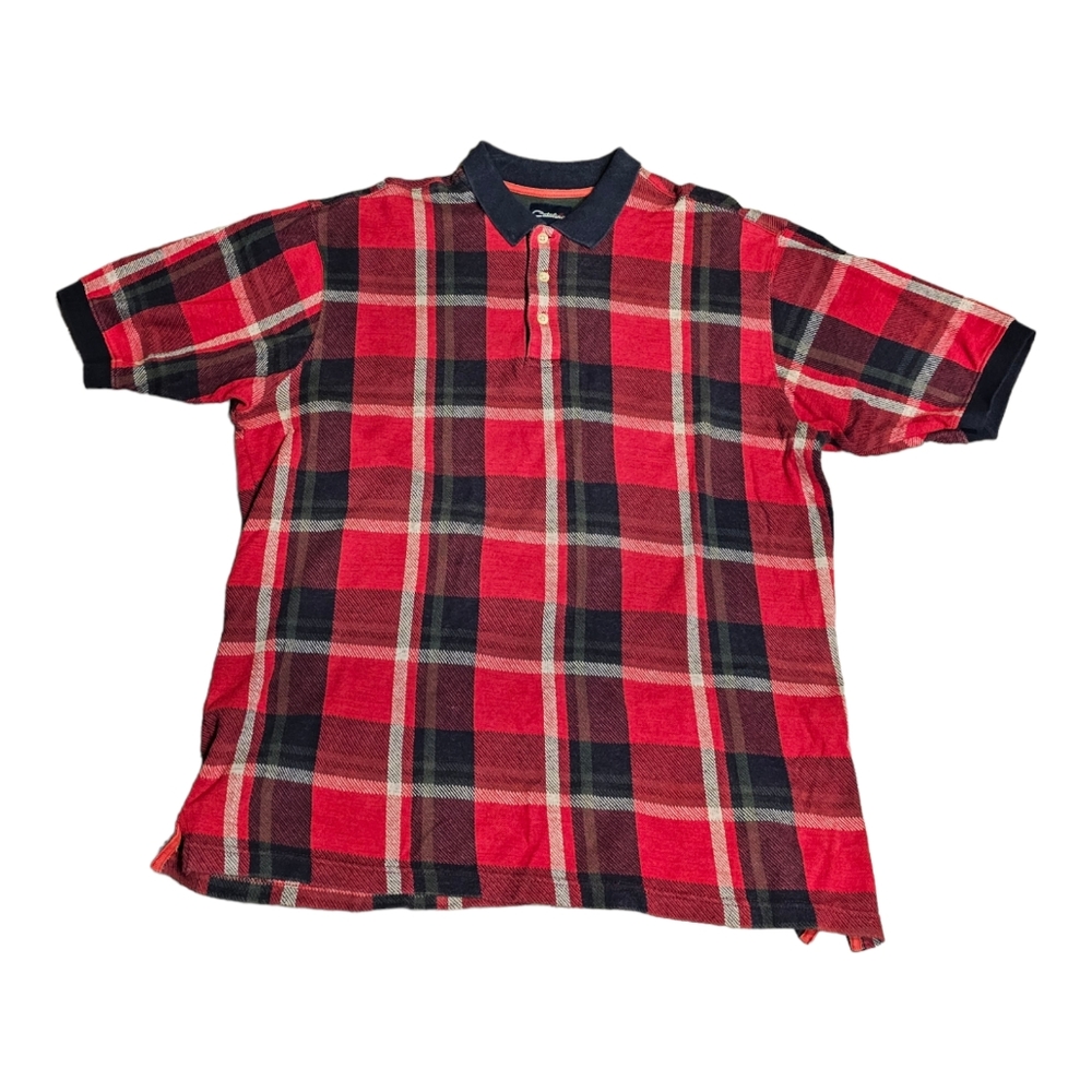 Vintage Catalina‎ Plaid Polo Shirt Large Red Blue Green White Mens 90s